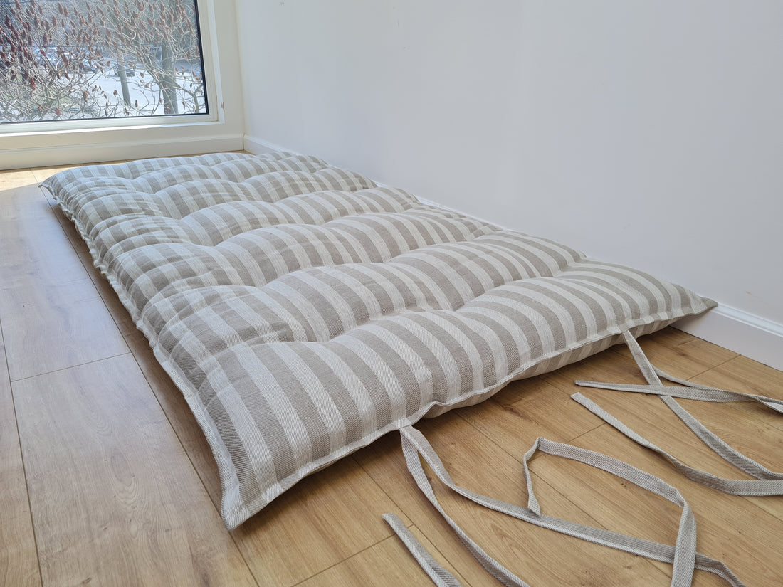 Organic Play mat Crawling mat filled HEMP Fiber in linen fabric playpen Blanky padded