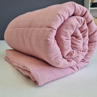 Winter Organic HEMP + FLAX blanket 400 g / m2 in natural coral pink linen fabric with filler created from organic Hemp fiber