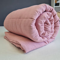 Winter Organic HEMP + FLAX blanket 400 g / m2 in natural coral pink linen fabric with filler created from organic Hemp fiber