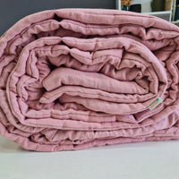 Winter Organic HEMP + FLAX blanket 400 g / m2 in natural coral pink linen fabric with filler created from organic Hemp fiber