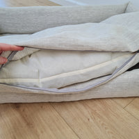 Personalised Dog bed Organic HEMP Pet Bed in natural non-dyed linen fabric filled organic HEMP Fiber with an embroidered custom name