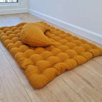 Set of linen meditation mustard Cresсent cushion + mat floor cushion 23" x 35" filled with buckwheat hulls