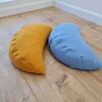 Set of two Yellow & Blue meditation natural Crescent linen cushions filled with buckwheat hulls gift for him for her Yoga support pillow