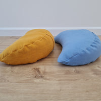 Set of two Yellow & Blue meditation natural Crescent linen cushions filled with buckwheat hulls gift for him for her Yoga support pillow