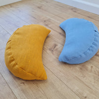Set of two Yellow & Blue meditation natural Crescent linen cushions filled with buckwheat hulls gift for him for her Yoga support pillow