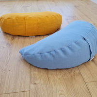 Set of two Yellow & Blue meditation natural Crescent linen cushions filled with buckwheat hulls gift for him for her Yoga support pillow