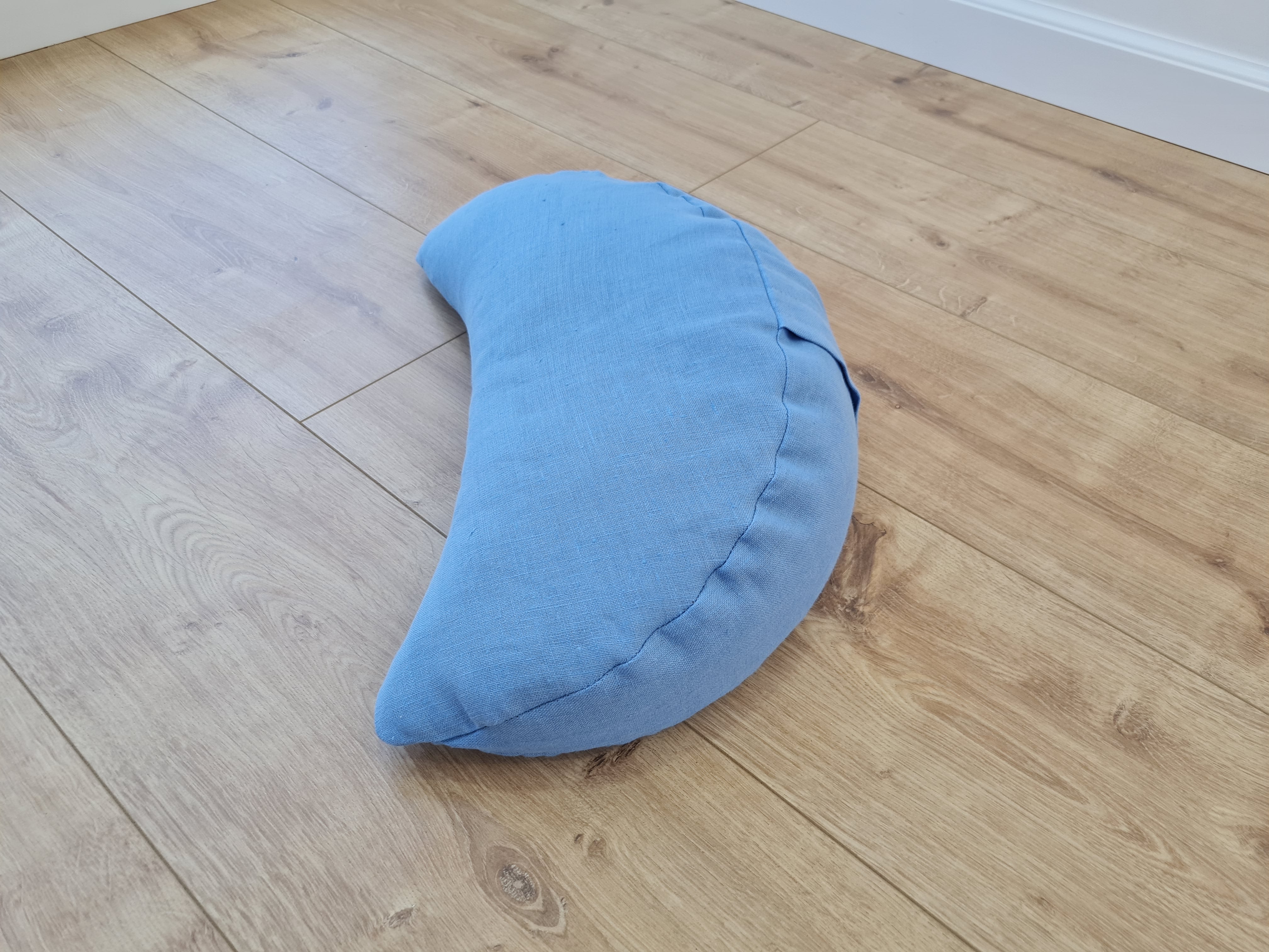 Linen meditation Cresсent cushion blue filled with buckwheat hulls