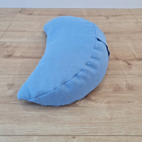 Linen meditation Cresсent cushion blue filled with buckwheat hulls
