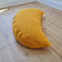 Mustard linen meditation Cresсent cushion filled with buckwheat hulls Yoga support pillow