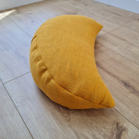 Mustard linen meditation Cresсent cushion filled with buckwheat hulls Yoga support pillow