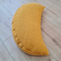 Mustard linen meditation Cresсent cushion filled with buckwheat hulls Yoga support pillow
