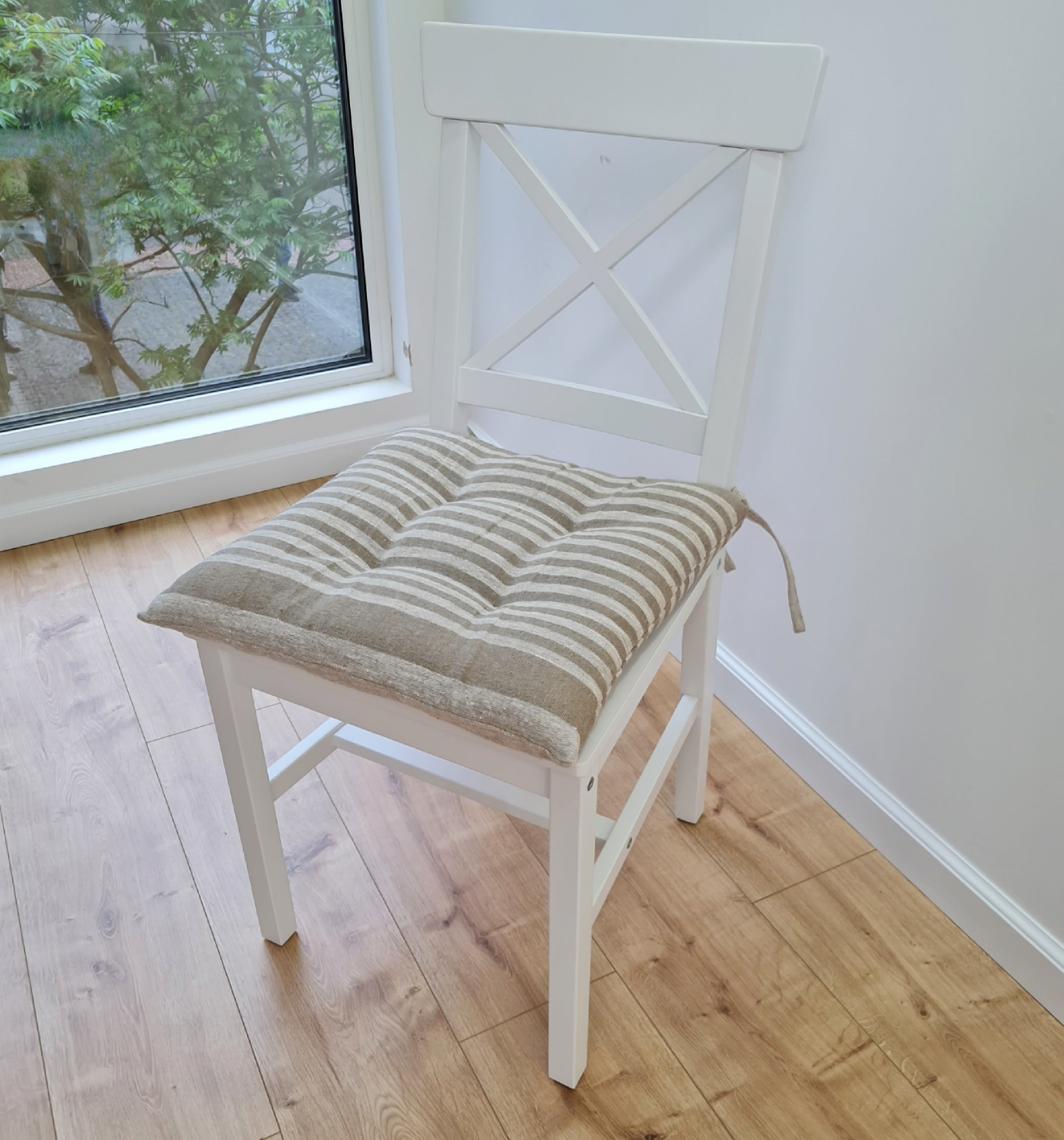 Hemp Linen seat cushion for chair with ties filled organic hemp fiber in natural linen fabric Chair Cushion Pillow seat