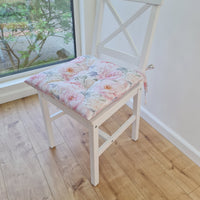 Hemp Chair Seat Cushion filled organic Hemp Fiber in Pink Peonies natural cotton fabric Custom Size, Pillow seat