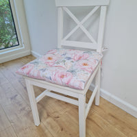 Hemp Chair Seat Cushion filled organic Hemp Fiber in Pink Peonies natural cotton fabric Custom Size, Pillow seat