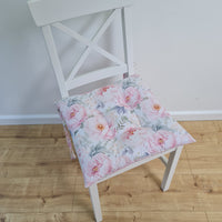 Hemp Chair Seat Cushion filled organic Hemp Fiber in Pink Peonies natural cotton fabric Custom Size, Pillow seat