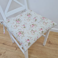 Hemp Chair Seat Cushion filled organic Hemp Fiber in Roses on Mint natural cotton fabric Custom Size, Pillow