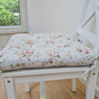 Hemp Chair Seat Cushion filled organic Hemp Fiber in Roses on Mint natural cotton fabric Custom Size, Pillow