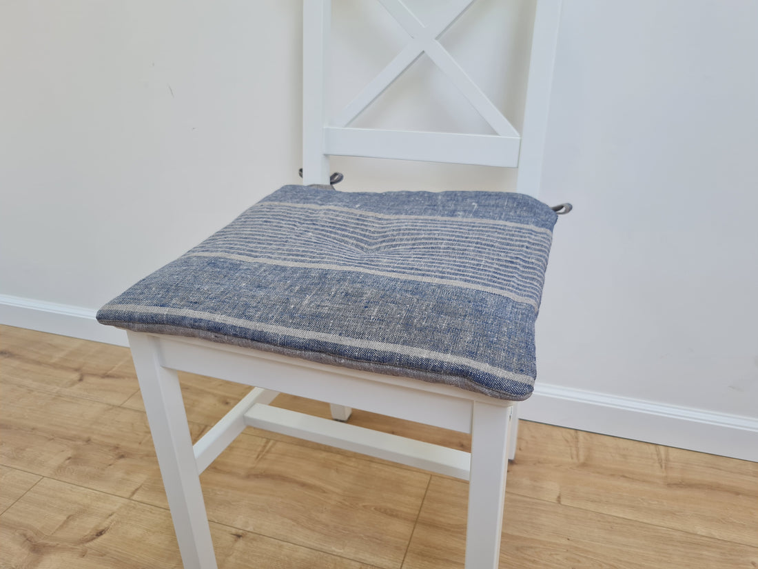 16"x16" (40x40 cm) Hemp Linen seat cushion for chair with ties filled organic hemp fiber in natural linen fabric Pillow Seat