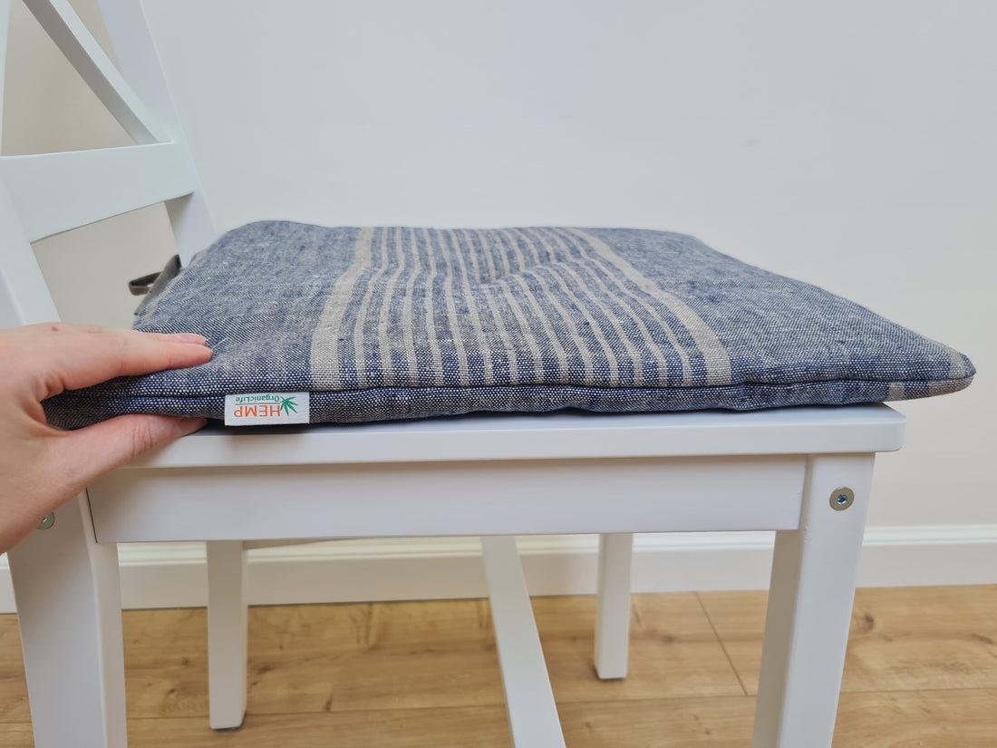 16"x16" (40x40 cm) Hemp Linen seat cushion for chair with ties filled organic hemp fiber in natural linen fabric Pillow Seat