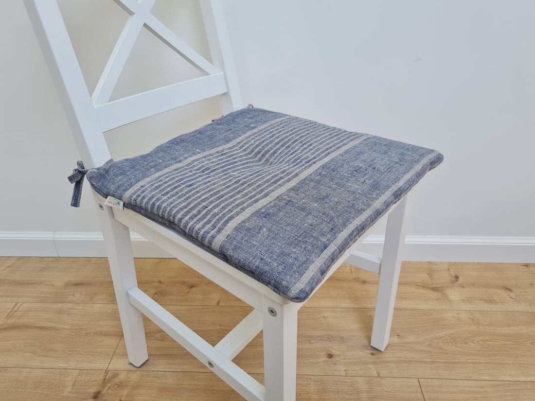 16"x16" (40x40 cm) Hemp Linen seat cushion for chair with ties filled organic hemp fiber in natural linen fabric Pillow Seat