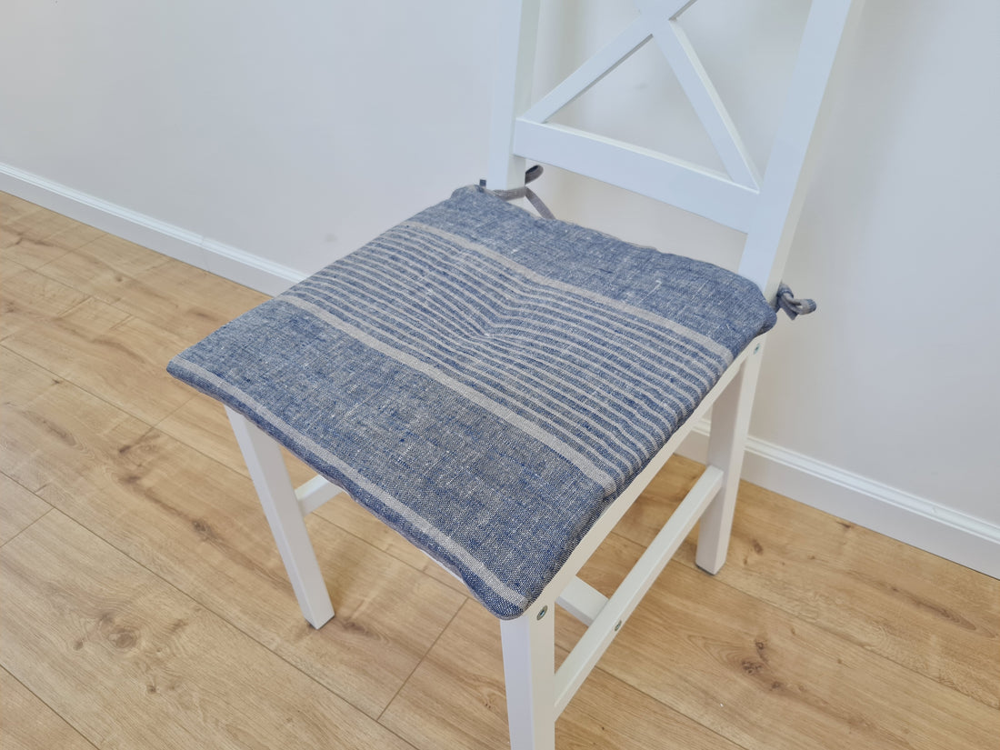 16"x16" (40x40 cm) Hemp Linen seat cushion for chair with ties filled organic hemp fiber in natural linen fabric Pillow Seat