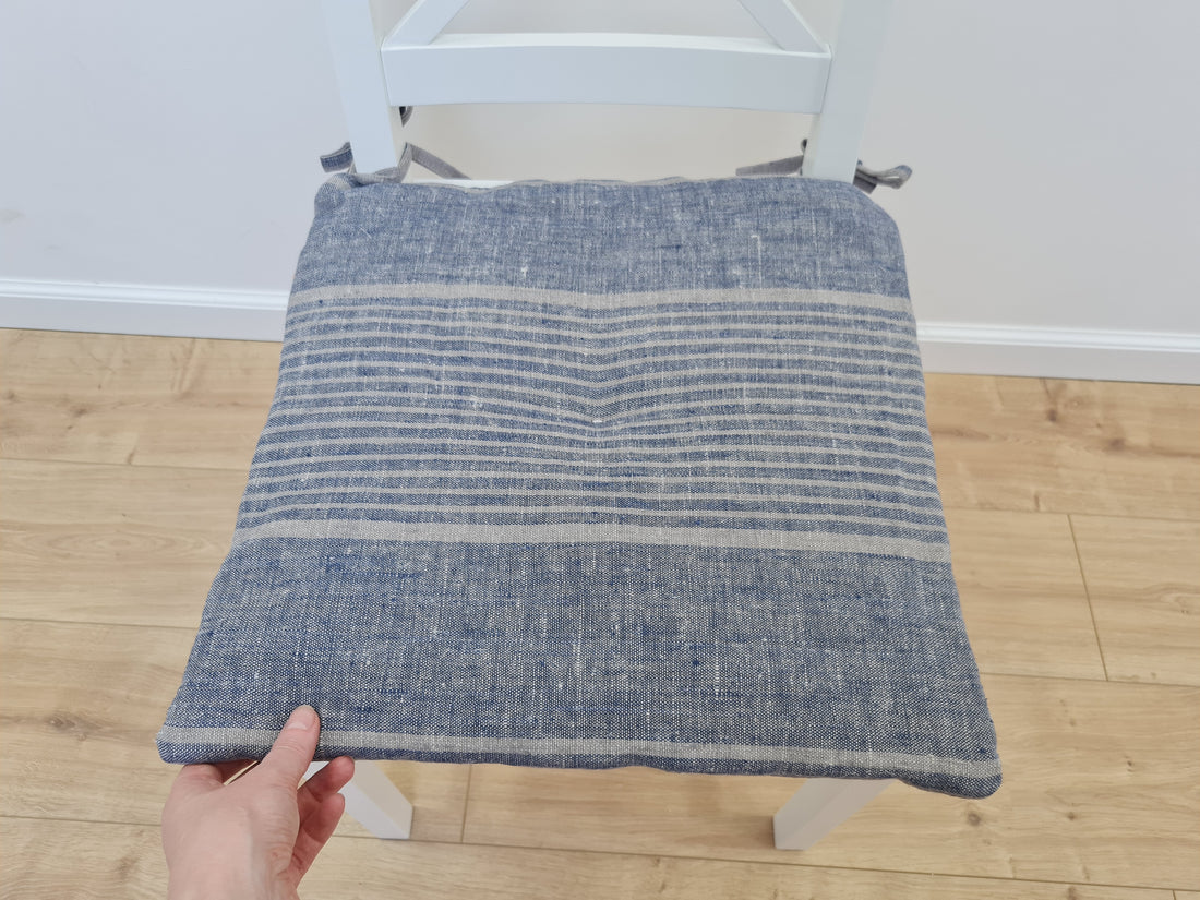 16"x16" (40x40 cm) Hemp Linen seat cushion for chair with ties filled organic hemp fiber in natural linen fabric Pillow Seat