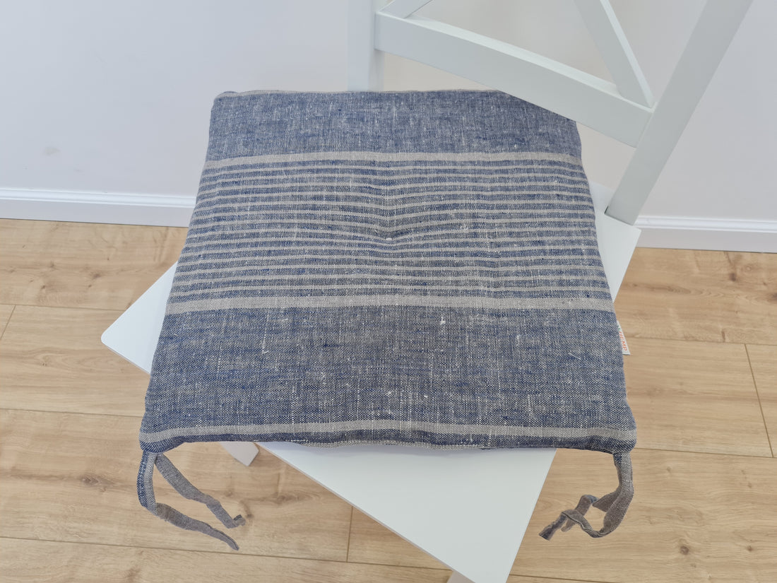 16"x16" (40x40 cm) Hemp Linen seat cushion for chair with ties filled organic hemp fiber in natural linen fabric Pillow Seat