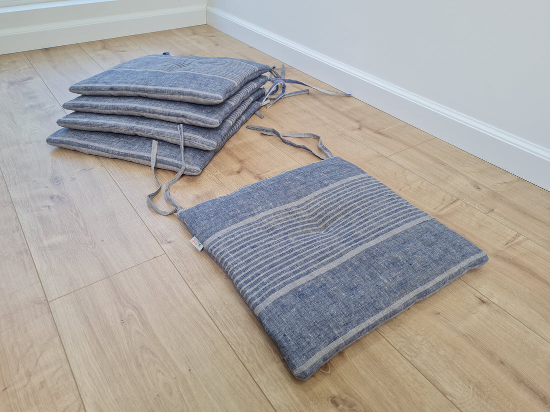 16"x16" (40x40 cm) Hemp Linen seat cushion for chair with ties filled organic hemp fiber in natural linen fabric Pillow Seat