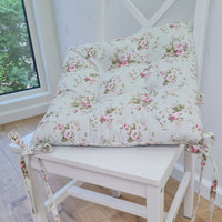 Hemp Chair Seat Cushion filled organic Hemp Fiber in Roses on Mint natural cotton fabric Custom Size, Pillow
