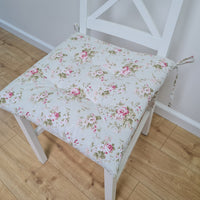 Hemp Chair Seat Cushion filled organic Hemp Fiber in Roses on Mint natural cotton fabric Custom Size, Pillow