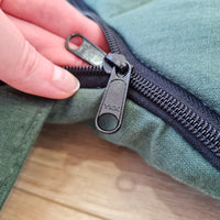 HEMP natural Sleeping bag with hood thick organic hemp fiber filling inside in linen dark green fabric hand made