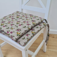13" x 13" (33x33 cm) Hemp Linen seat cushion for chair with ties filled organic hemp fiber in natural linen fabric Chair Cushion Pillow seat