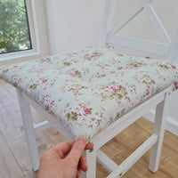 Hemp Chair Seat Cushion filled organic Hemp Fiber in Roses on Mint natural cotton fabric Custom Size, Pillow