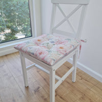 Hemp Chair Seat Cushion filled organic Hemp Fiber in Pink Peonies natural cotton fabric Custom Size, Pillow seat