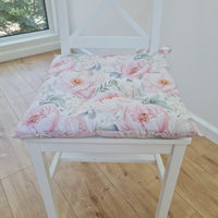 Hemp Chair Seat Cushion filled organic Hemp Fiber in Pink Peonies natural cotton fabric Custom Size, Pillow seat