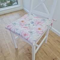 Hemp Chair Seat Cushion filled organic Hemp Fiber in Pink Peonies natural cotton fabric Custom Size, Pillow seat