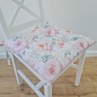 Hemp Chair Seat Cushion filled organic Hemp Fiber in Pink Peonies natural cotton fabric Custom Size, Pillow seat