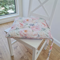 Hemp Chair Seat Cushion filled organic Hemp Fiber in Pink Peonies natural cotton fabric Custom Size, Pillow seat