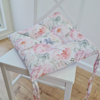 Hemp Chair Seat Cushion filled organic Hemp Fiber in Pink Peonies natural cotton fabric Custom Size, Pillow seat