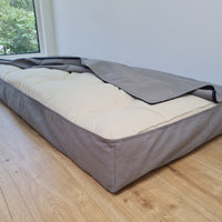 Hemp filled futon 6" thick in natural cotton fabric with Water-repellent cotton cover with zipper