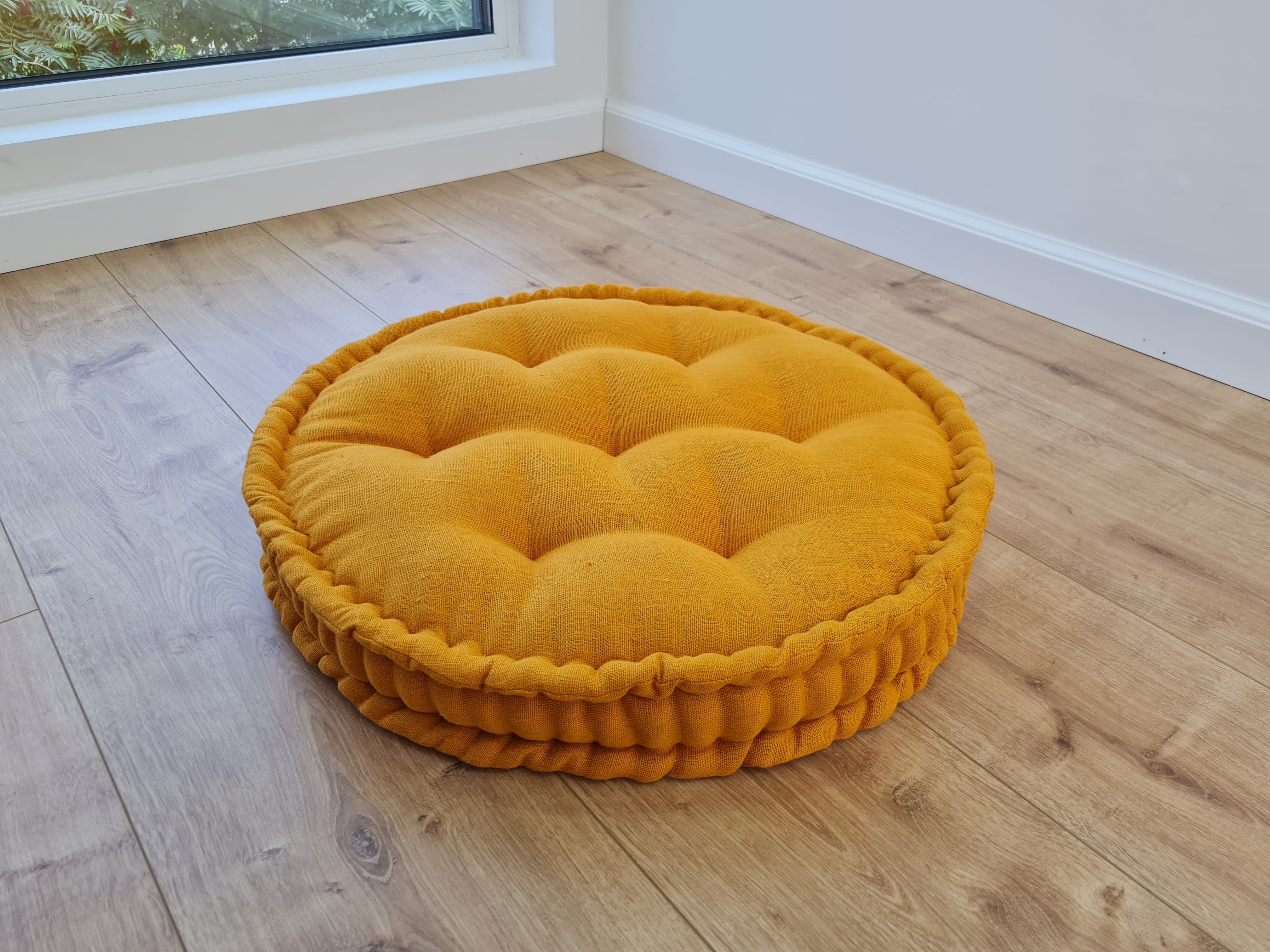 Round Hemp Cushion filled Hemp Fiber in natural Linen fabric organic Floor Chair cushion Meditation pillow custom made size