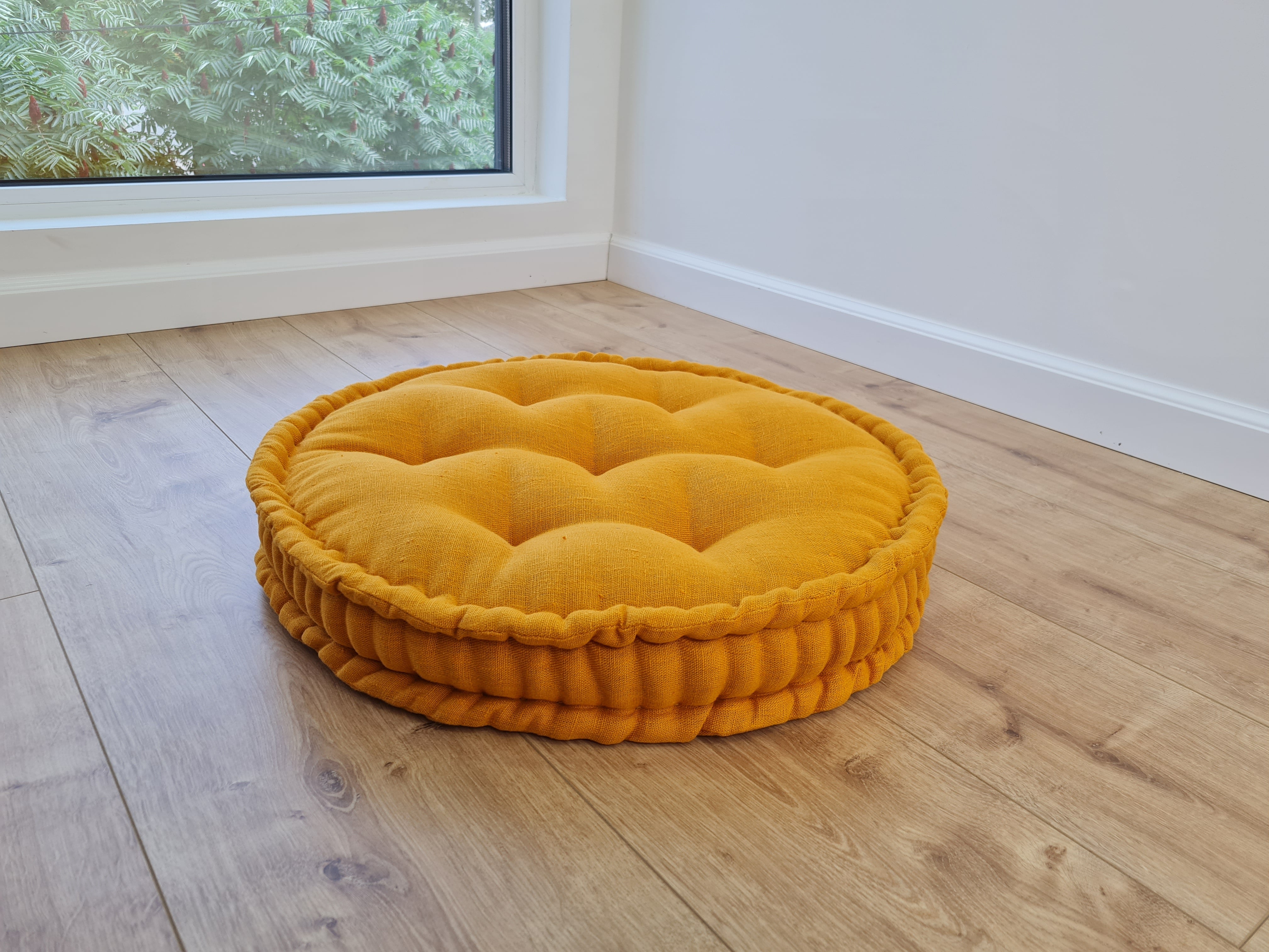 Round Hemp Cushion filled Hemp Fiber in natural Linen fabric organic Floor Chair cushion Meditation pillow custom made size