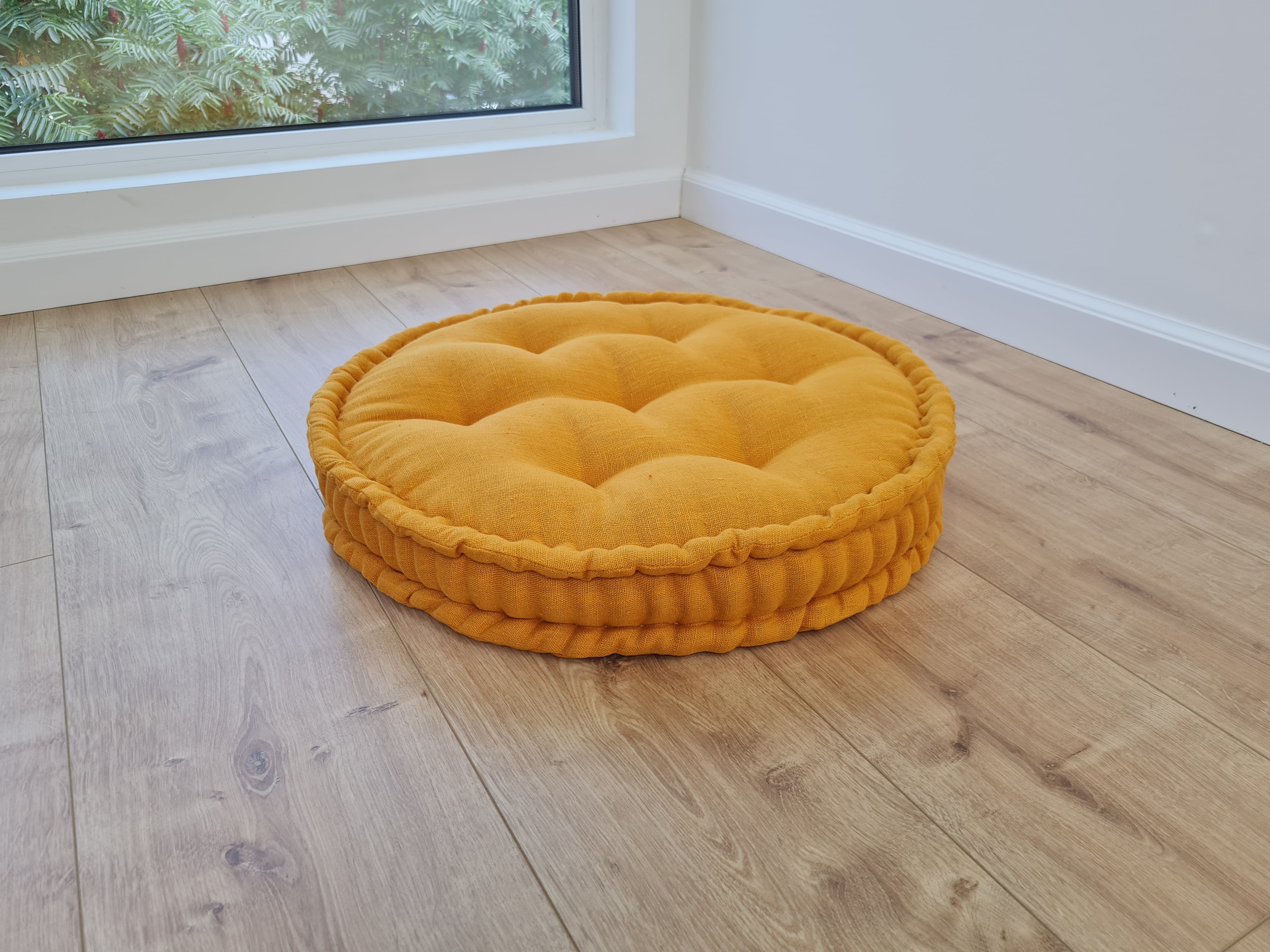 Round Hemp Cushion filled Hemp Fiber in natural Linen fabric organic Floor Chair cushion Meditation pillow custom made size