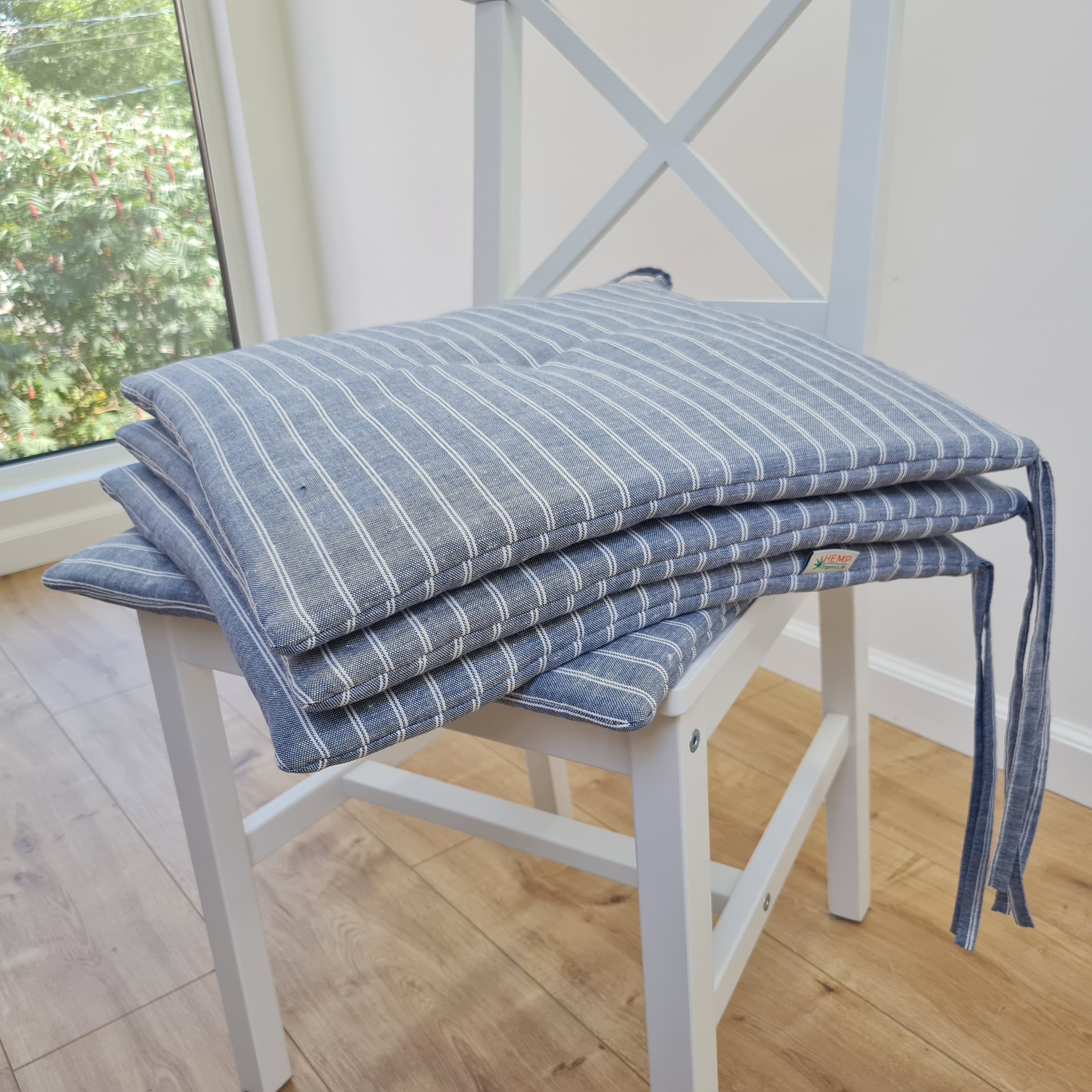 Hemp Linen seat cushion for chair with ties filled organic hemp fiber in natural linen fabric Chair Cushion Pillow seat