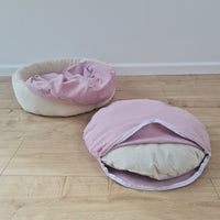 Round Hemp Cotton velvet Light Pink Pet Bed with Removable Washable Natural velvet Cover Filled Organic Hemp Fiber house eco-friendly Gift