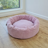 Round Hemp Cotton velvet Light Pink Pet Bed with Removable Washable Natural velvet Cover Filled Organic Hemp Fiber house eco-friendly Gift