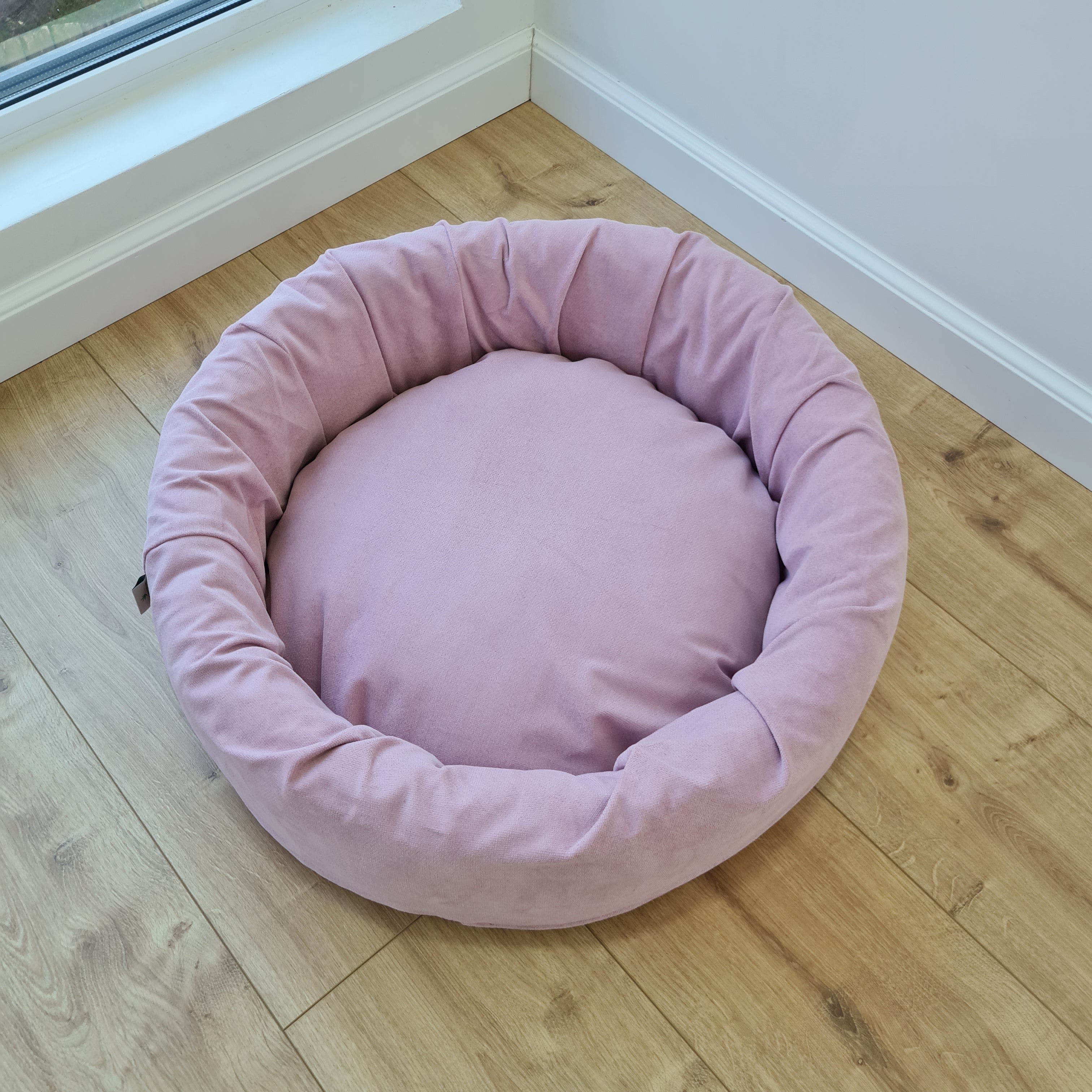 Round Hemp Cotton velvet Light Pink Pet Bed with Removable Washable Natural velvet Cover Filled Organic Hemp Fiber house eco-friendly Gift