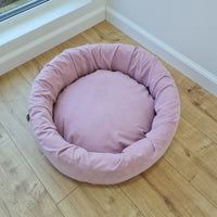 Round Hemp Cotton velvet Light Pink Pet Bed with Removable Washable Natural velvet Cover Filled Organic Hemp Fiber house eco-friendly Gift