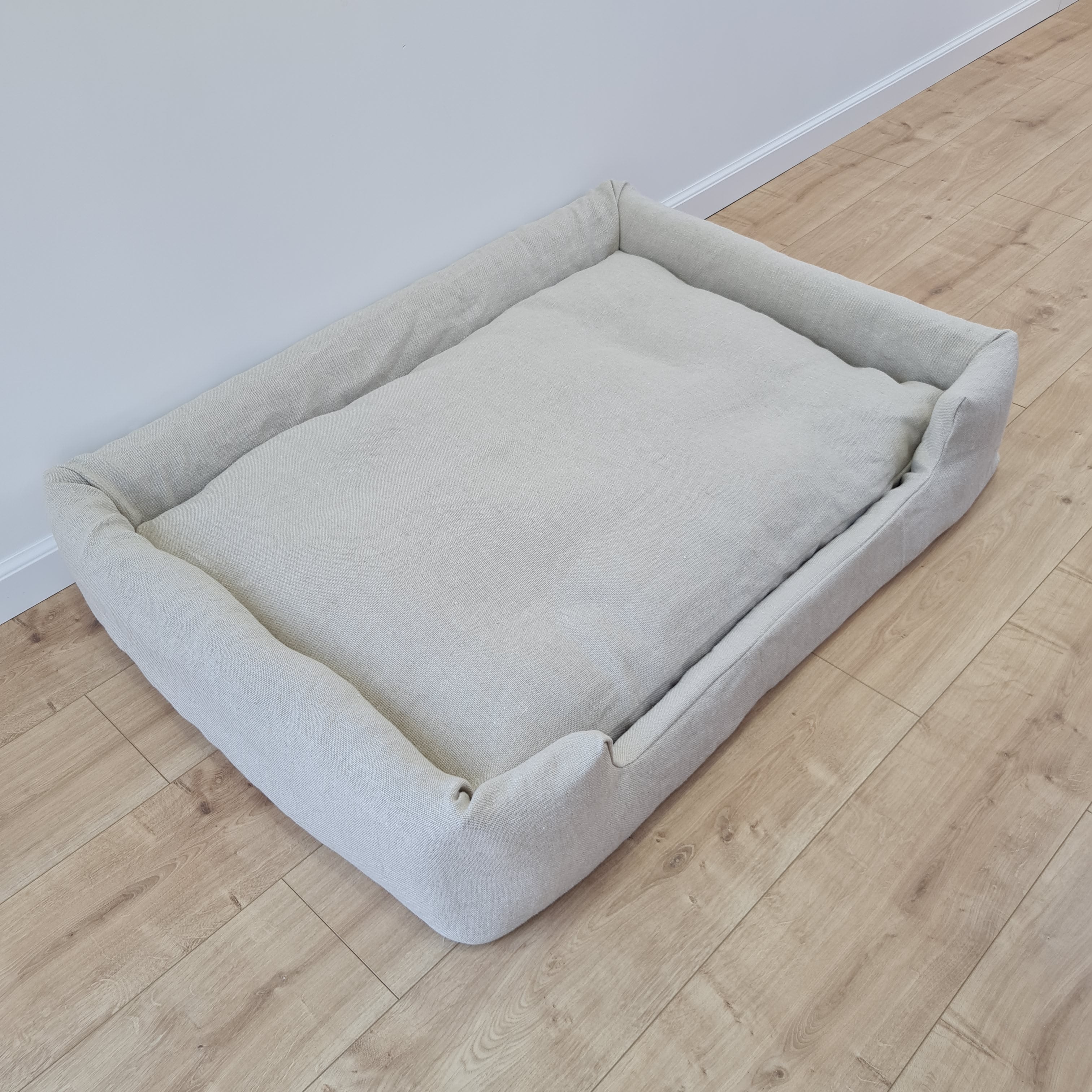 Hemp Pet Bed Removable Washable Natural Linen Cover Bed Filled Organic Hemp Fiber Filler - with thick topper inside - house for cats dogs