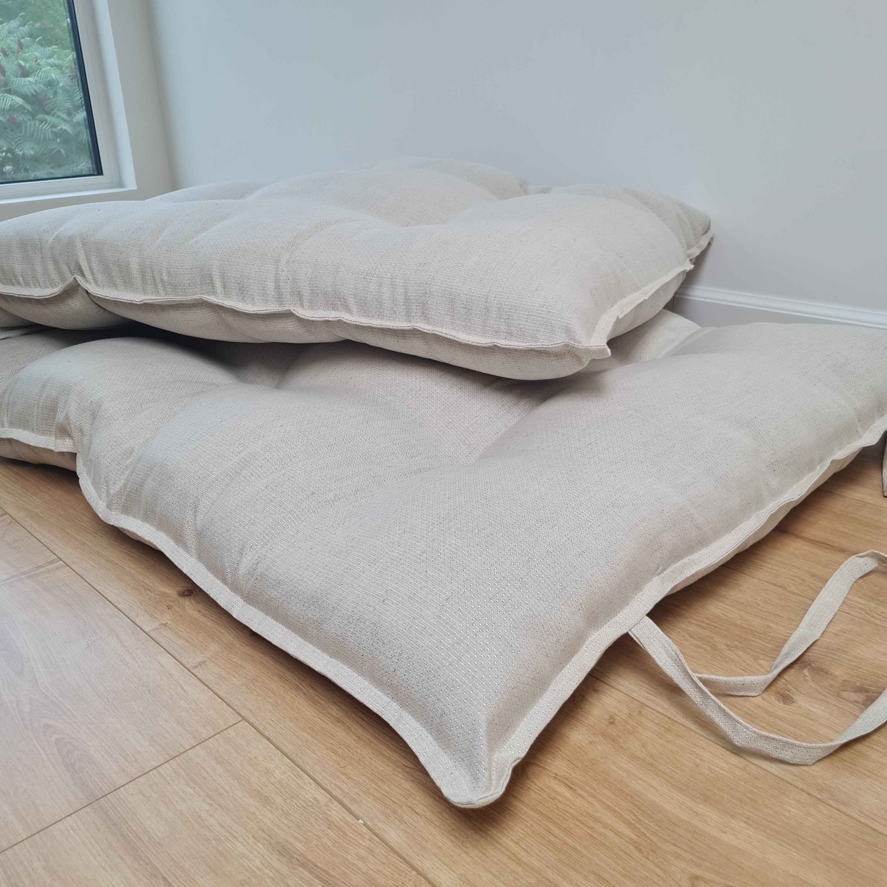 HEMP Linen Topper / Futon / Shikibuton Mat 3” thick filled organic hemp fiber filler in Linen fabric Custom Size Hand made